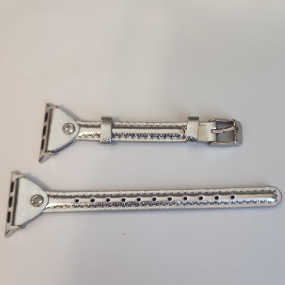 Silver Leather Watch Strap Apple Watch Compatible
